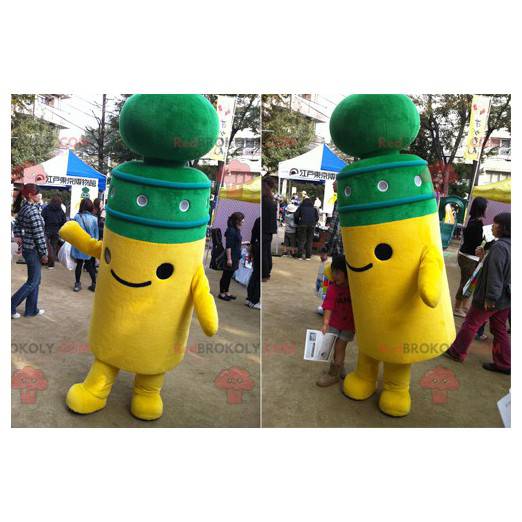 Leuke en glimlachende paal geel en groen mascotte -