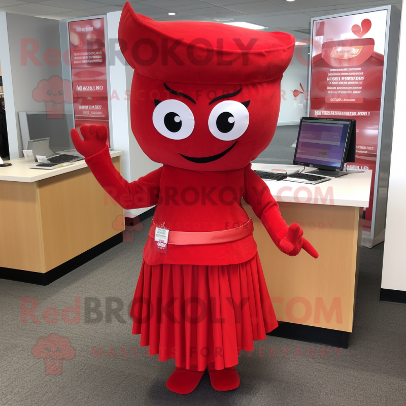 Red Pho mascot costume character dressed with a Pencil Skirt and Cummerbunds Red Pho mascot costume character dressed with a Pencil Skirt and Cummerbunds