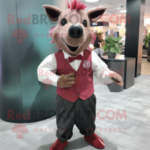 Maroon Wild Boar mascot costume character dressed with a Dress Shirt and Pocket squares