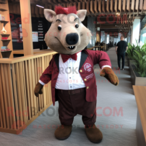 Maroon Wild Boar mascot costume character dressed with a Dress Shirt and Pocket squares