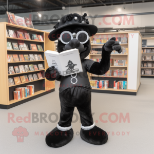 Black Horseshoe mascot costume character dressed with a Playsuit and Reading glasses