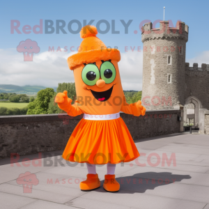 Orange Irish Castle mascot costume character dressed with a Mini Dress and Headbands