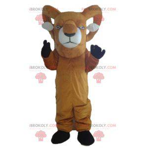 Giant brown and white goat mascot with large horns -