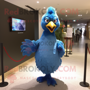 Blue Fried Chicken mascot costume character dressed with a Evening Gown and Tie pins