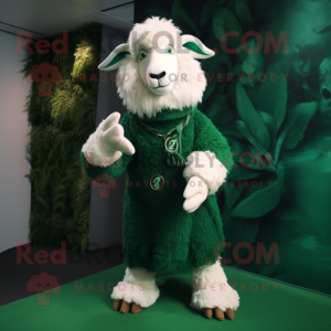 Forest Green Angora Goat mascot costume character dressed with a Turtleneck and Foot pads