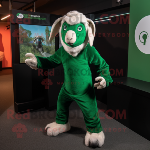 Forest Green Angora Goat mascot costume character dressed with a Turtleneck and Foot pads