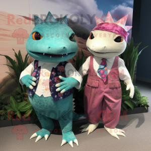 nan Axolotls mascot costume character dressed with a Maxi Skirt and Tie pins