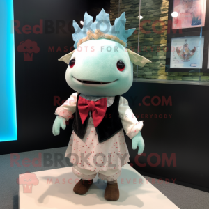 nan Axolotls mascot costume character dressed with a Maxi Skirt and Tie pins