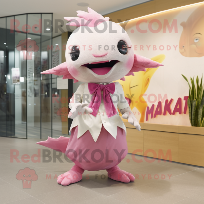 nan Axolotls mascot costume character dressed with a Maxi Skirt and Tie pins