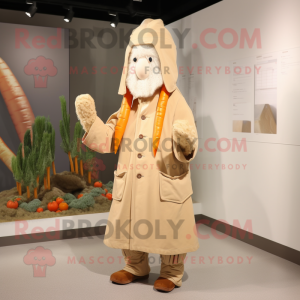 Beige Carrot mascot costume character dressed with a Parka and Cummerbunds