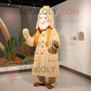Beige Carrot mascot costume character dressed with a Parka and Cummerbunds