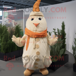 Beige Carrot mascot costume character dressed with a Parka and Cummerbunds