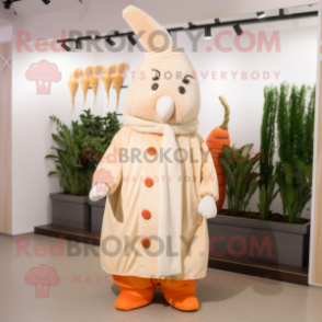 Beige Carrot mascot costume character dressed with a Parka and Cummerbunds