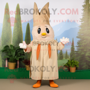 Beige Carrot mascot costume character dressed with a Parka and Cummerbunds