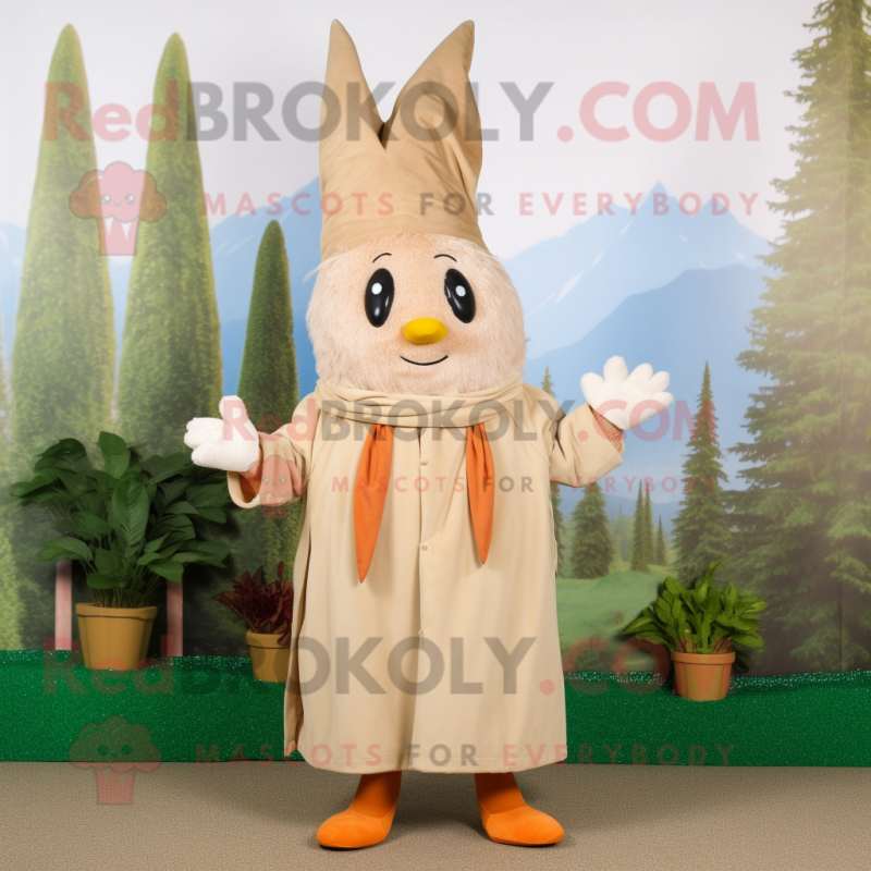 Beige Carrot mascot costume character dressed with a Parka and Cummerbunds Beige Carrot mascot costume character dressed with a Parka and Cummerbunds