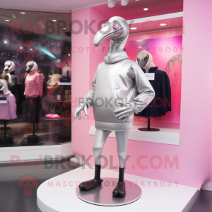 Silver Flamingo mascot costume character dressed with a Turtleneck and Shoe clips