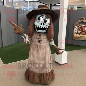 Brown Graveyard mascot costume character dressed with a Midi Dress and Shoe laces