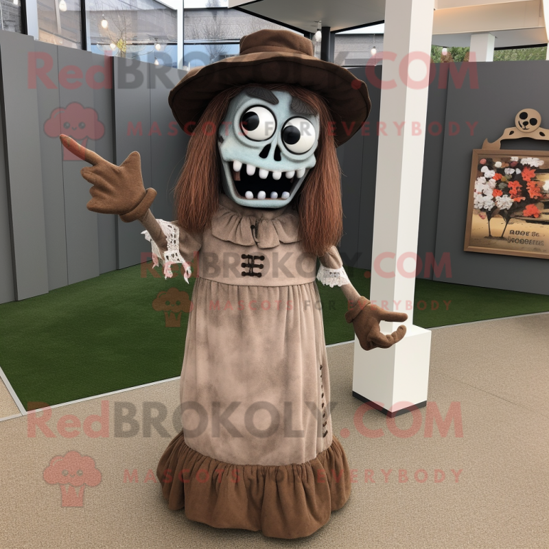Brown Graveyard mascot costume character dressed with a Midi Dress and Shoe laces