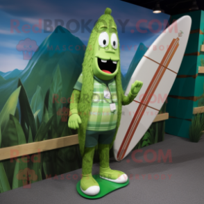 nan Asparagus mascot costume character dressed with a Board Shorts and Lapel pins