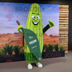 nan Asparagus mascot costume character dressed with a Board Shorts and Lapel pins