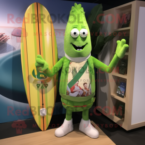 nan Asparagus mascot costume character dressed with a Board Shorts and Lapel pins