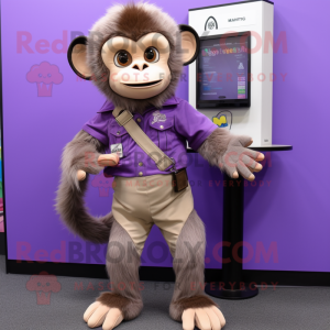 Lavender Capuchin Monkey mascot costume character dressed with a Playsuit and Wallets