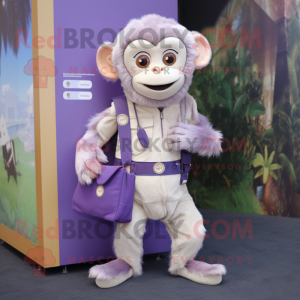 Lavender Capuchin Monkey mascot costume character dressed with a Playsuit and Wallets