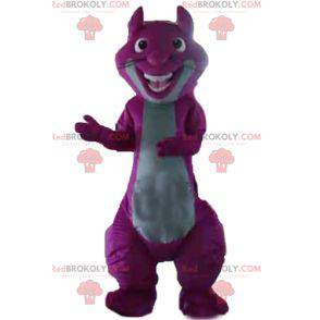 Giant and colorful purple and gray squirrel mascot -