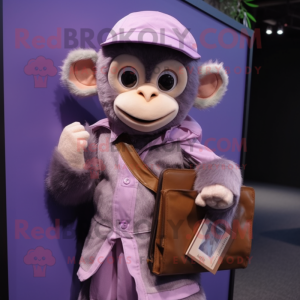 Lavender Capuchin Monkey mascot costume character dressed with a Playsuit and Wallets