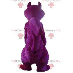 Giant and colorful purple and gray squirrel mascot -