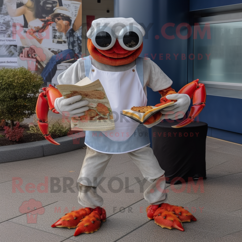 Silver Crab Cakes mascot costume character dressed with a Skinny Jeans and Reading glasses