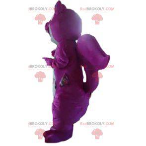 Mascota ardilla gigante y colorida púrpura y gris -