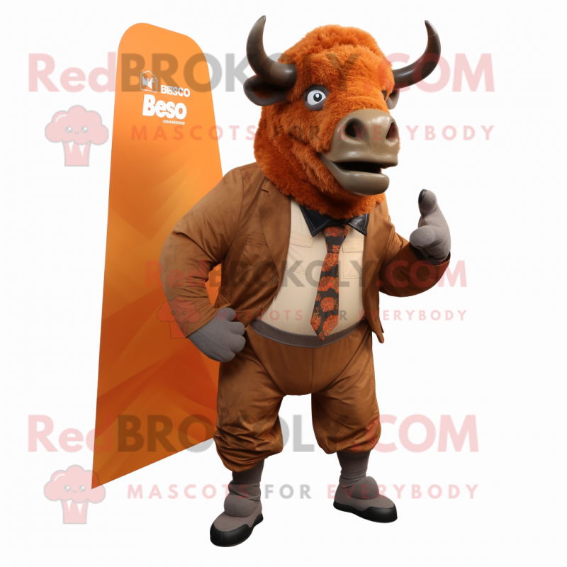 Rust Bison mascot costume character dressed with a Suit and Wraps Rust Bison mascot costume character dressed with a Suit and Wraps
