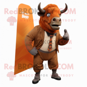 Rust Bison mascot costume character dressed with a Suit and Wraps