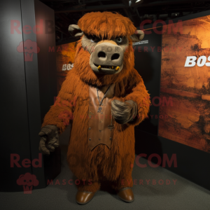 Rust Bison mascot costume character dressed with a Suit and Wraps