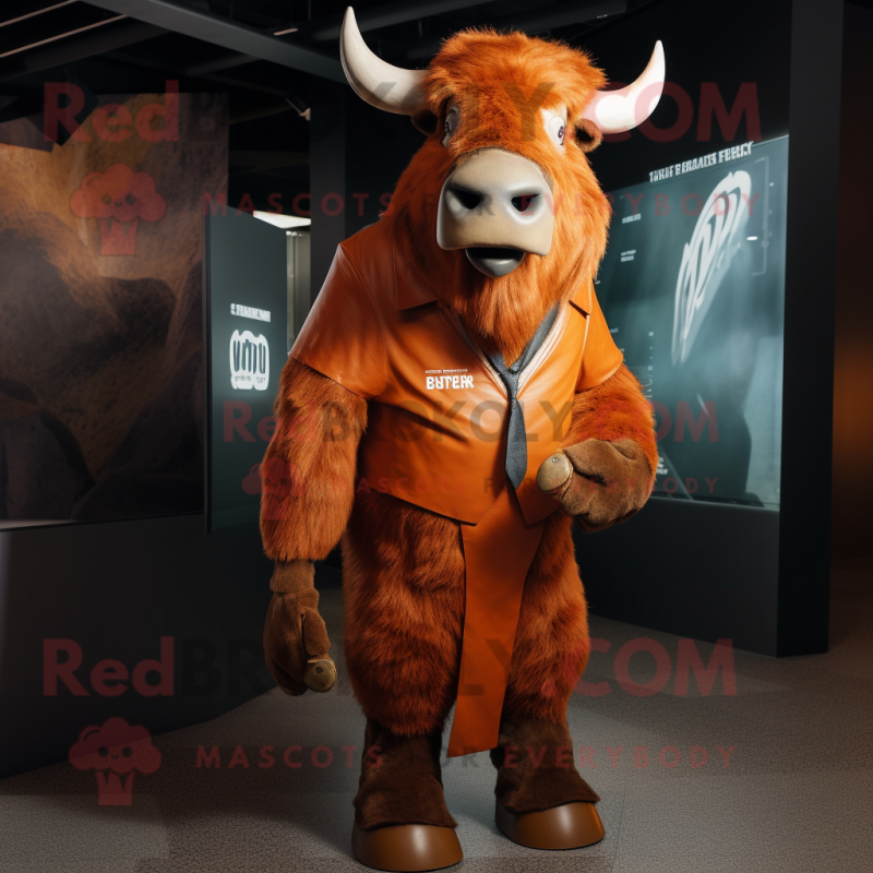 Rust Bison mascot costume character dressed with a Suit and Wraps