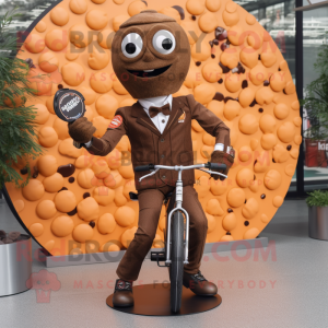 Brown Unicyclist mascot costume character dressed with a Suit and Necklaces