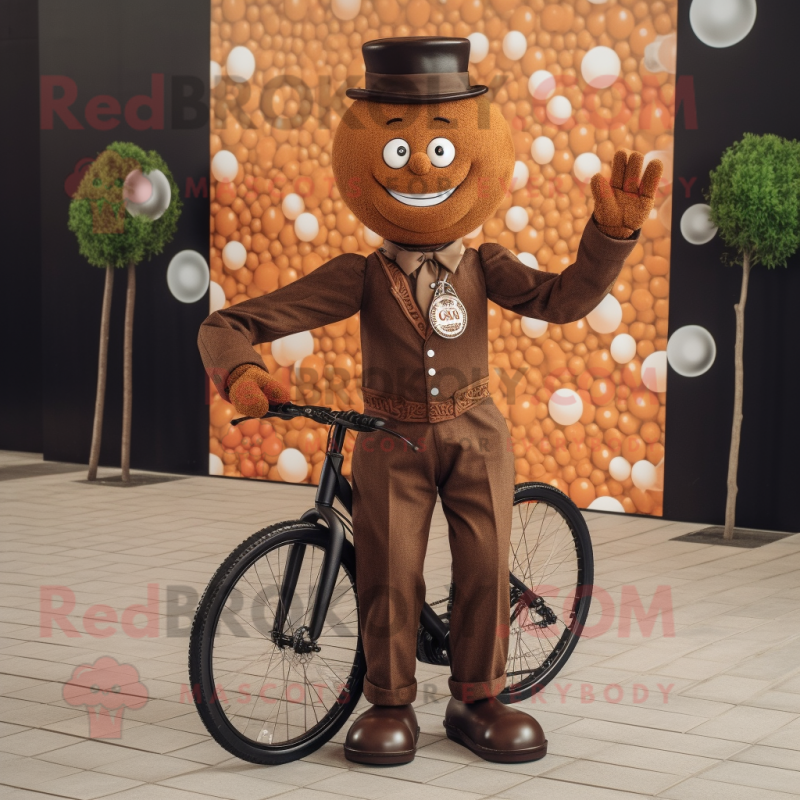 Brown Unicyclist mascot costume character dressed with a Suit and Necklaces