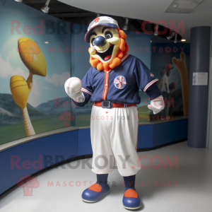 Navy Clown mascot costume character dressed with a Baseball Tee and Caps