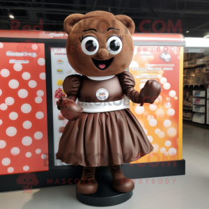 Brown Gumball Machine mascot costume character dressed with a Skirt and Gloves