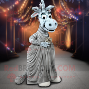 Gray Zebra mascot costume character dressed with a Evening Gown and Wraps