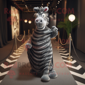 Gray Zebra mascot costume character dressed with a Evening Gown and Wraps