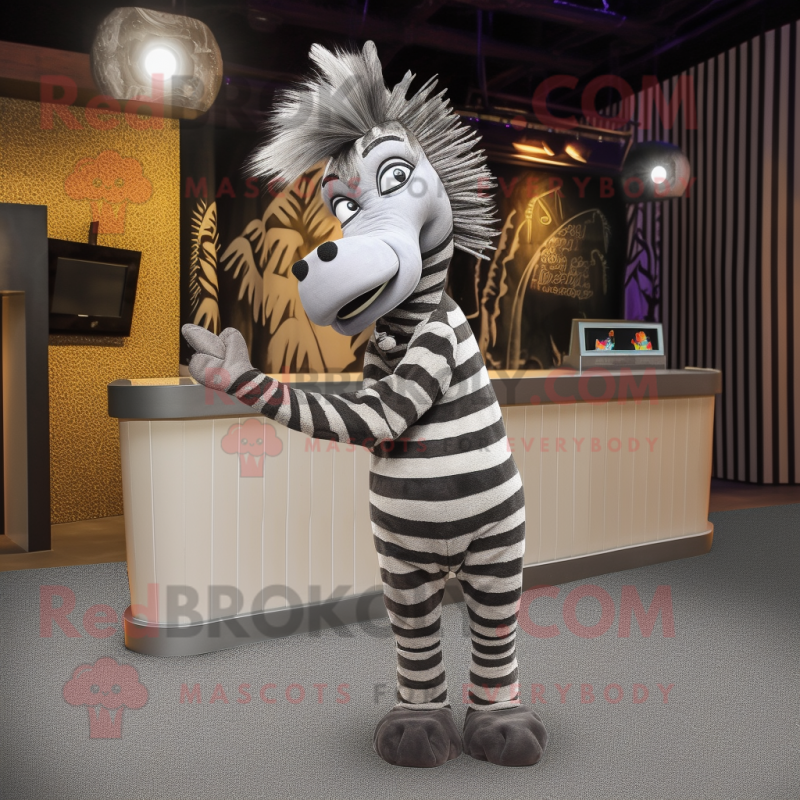 Gray Zebra mascot costume character dressed with a Evening Gown and Wraps
