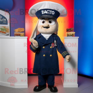 Navy Tacos mascot costume character dressed with a Coat and Berets