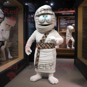 White Mummy mascot costume character dressed with a Dress Shirt and Cummerbunds