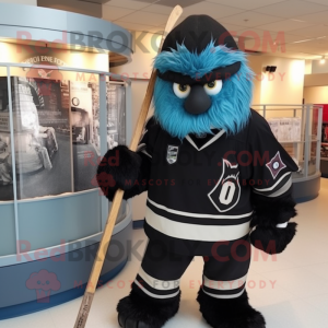 Black Ice Hockey Stick mascot costume character dressed with a Bermuda Shorts and Shawl pins