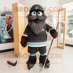 Black Ice Hockey Stick mascot costume character dressed with a Bermuda Shorts and Shawl pins
