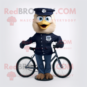 Navy Unicyclist mascot costume character dressed with a Chinos and Clutch bags