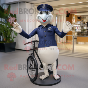 Navy Unicyclist mascot costume character dressed with a Chinos and Clutch bags