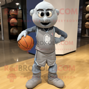 Gray Basketball Ball mascot costume character dressed with a Flare Jeans and Backpacks